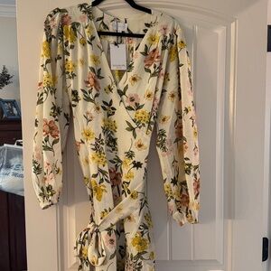 Sugarlips Ashlynn Floral Dress - Cream with Yellow & Pink Blossoms